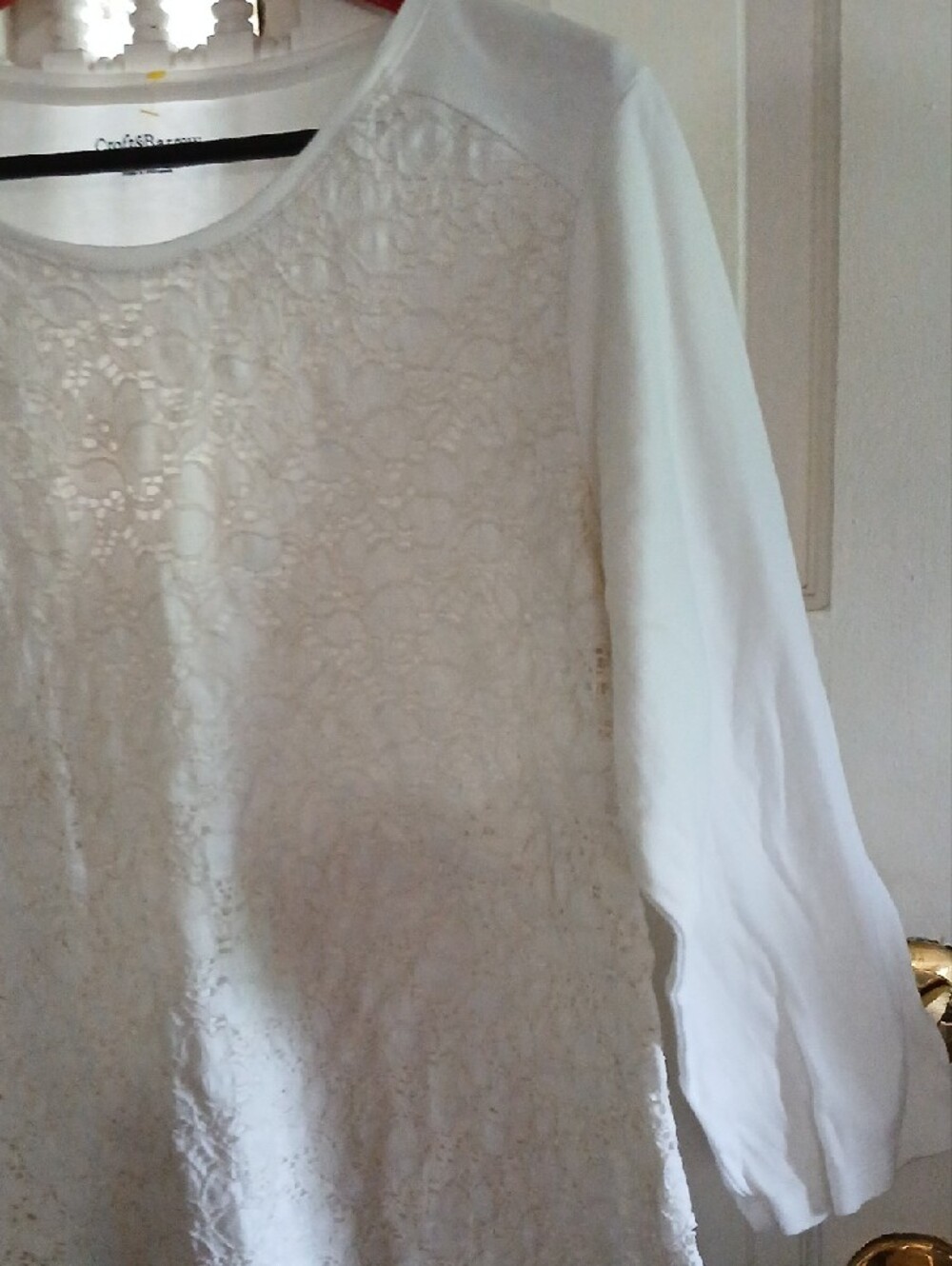 croft & barrow Cream Lace Front Long Sleeve Tee - Picture 2 of 7